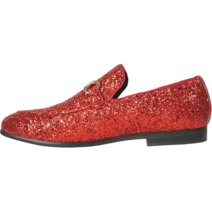 Bravo Red Sequin Glitter Modern Tux Buckle Loafers for Proms - USA Men's Outlet