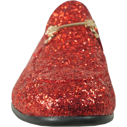 Bravo Red Sequin Glitter Modern Tux Buckle Loafers for Proms - USA Men's Outlet