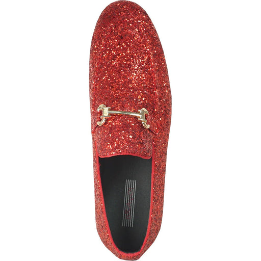 Bravo Red Sequin Glitter Modern Tux Buckle Loafers for Proms - USA Men's Outlet