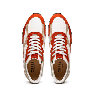 Zelli Bruno Goat Suede and Calfskin Trainer Sneaker in Rust & Taupe