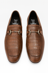 Men’s Regal Brown Slip-On Shoes – Genuine Crocodile & Calfskin Leather