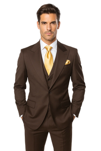 Brown One Button 3 Piece Suit  by Rossiman