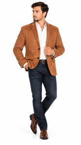 Men's Suede Cowboy Blazer Ultra Slim Fit LAM-510 in Color Camel