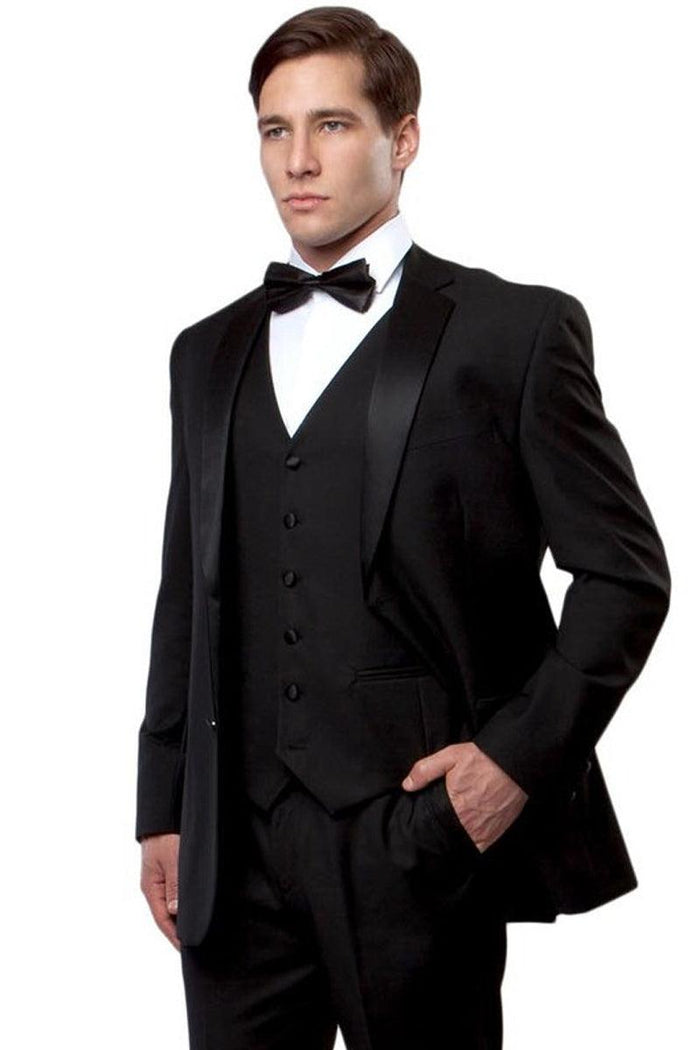 Bryan Michaels Black Notch Tuxedo: Men's Slim Fit Vested Style with Two Buttons - Elegant Mensattire
