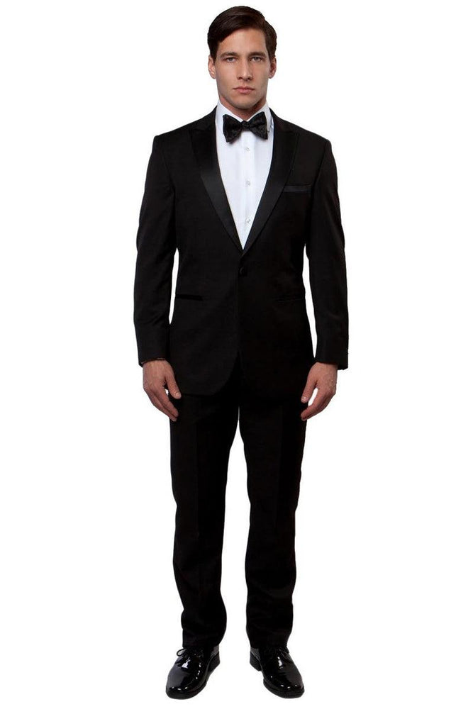 "Bryan Michaels Black Slim-Fit Peak Lapel Tuxedo for Special Occasions" - USA Men's Outlet