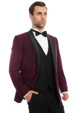Bryan Michaels Men's Burgundy Tuxedo w/Satin Shawl Lapel & One Button Vested - Elegant Mensattire