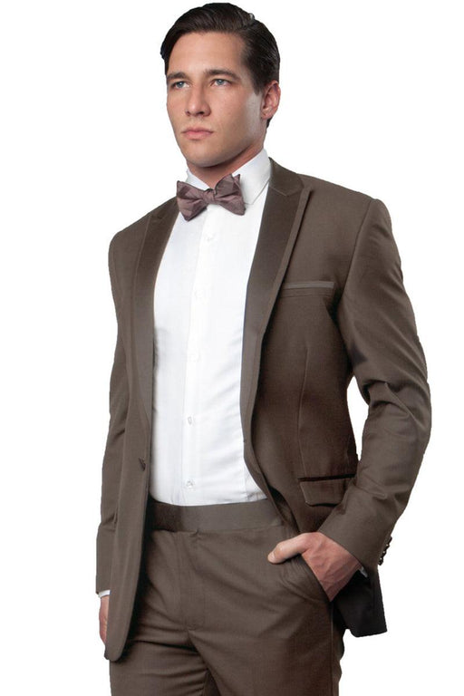 "Bryan Michaels Men's Champagne Slim Fit Tuxedo w/ Satin Peak Lapel Trim" - USA Men's Outlet