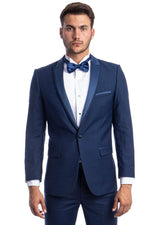 Bryan Michaels Men's Cobalt Blue Tuxedo - Slim Fit, One Button, Satin-Trimmed Peak Lapel - Elegant Mensattire
