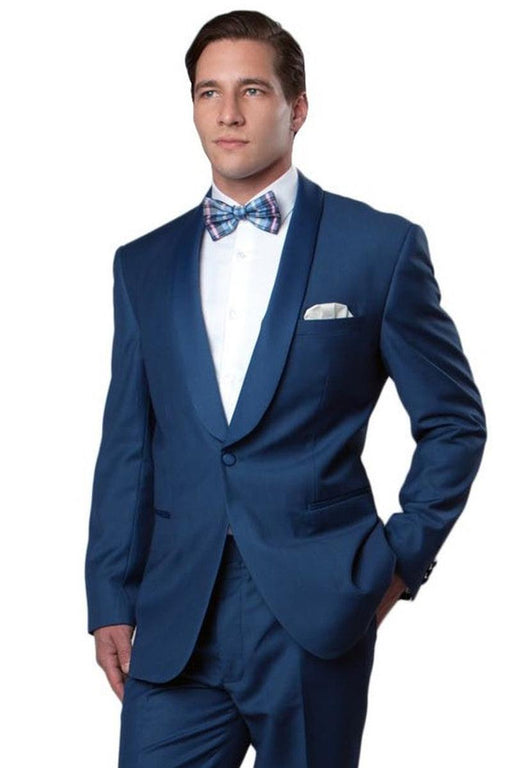 "Bryan Michaels Men's Midnight Blue Slim-Fit Shawl Lapel Tuxedo" - USA Men's Outlet