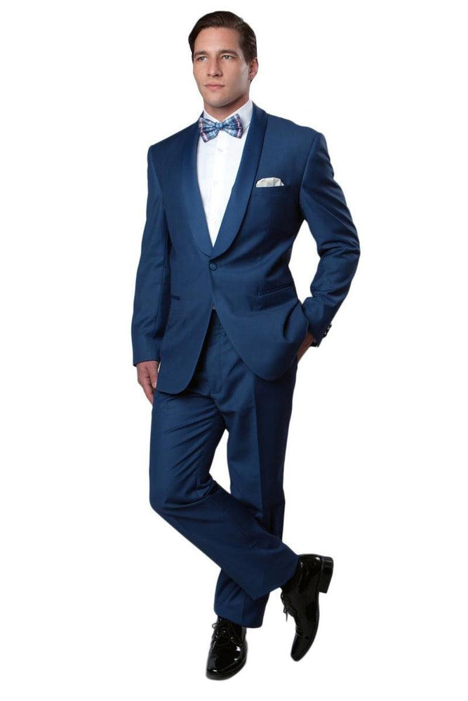 "Bryan Michaels Men's Midnight Blue Slim-Fit Shawl Lapel Tuxedo" - USA Men's Outlet