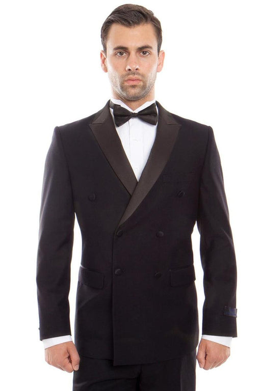 Bryan Michaels Men's Navy Slim Fit Double-Breasted Tuxedo - USA Men's Outlet