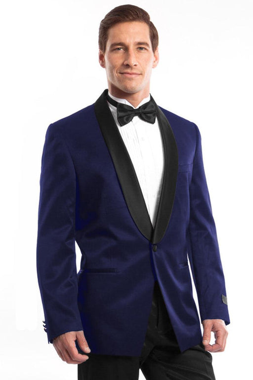 "Bryan Michaels Men's Slim Fit Shawl Tuxedo in Navy Blue Satin Birdseye" - USA Men's Outlet