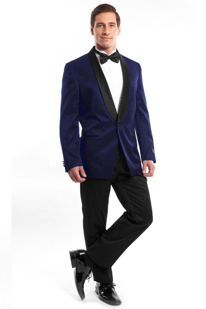 "Bryan Michaels Men's Slim Fit Shawl Tuxedo in Navy Blue Satin Birdseye" - USA Men's Outlet