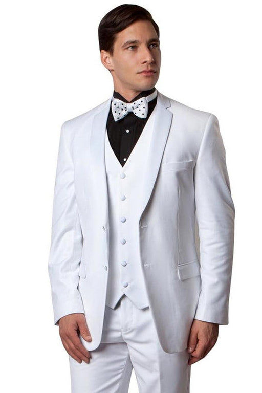 Bryan Michaels Men's Slim Fit White & Black Tuxedo Notch Vested Blazer - USA Men's Outlet