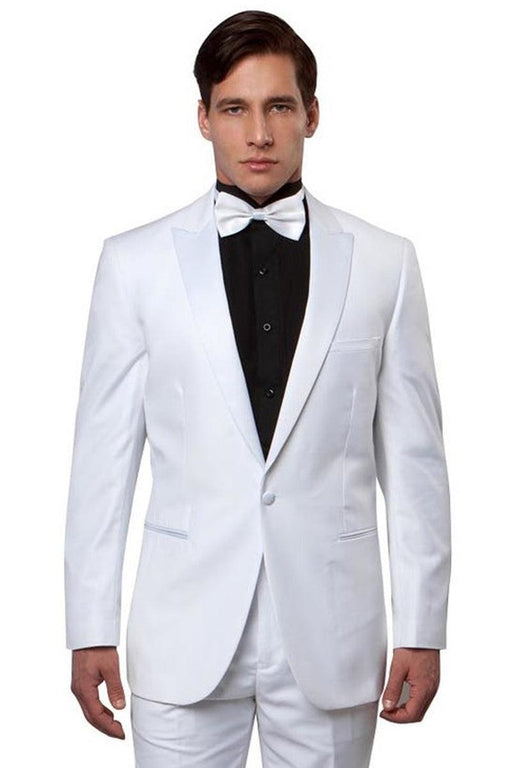 "Bryan Michaels White Slim Fit Peak Lapel Tuxedo: The Height of Class and Style" - USA Men's Outlet