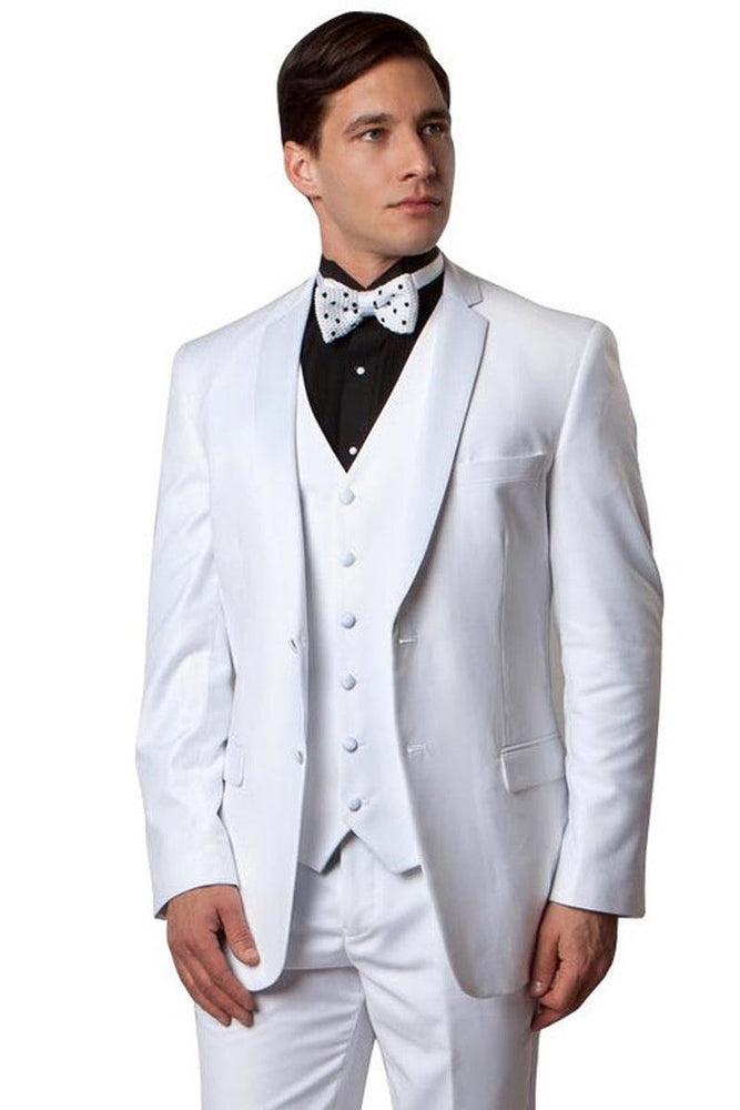 Bryan Michaels White Two-Button Notch Vested Tuxedo | Classic Men's Formal Ensemble - USA Men's Outlet