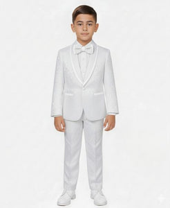 Boys 3 Piece Slim Fit Tuxedo - Paisley Design