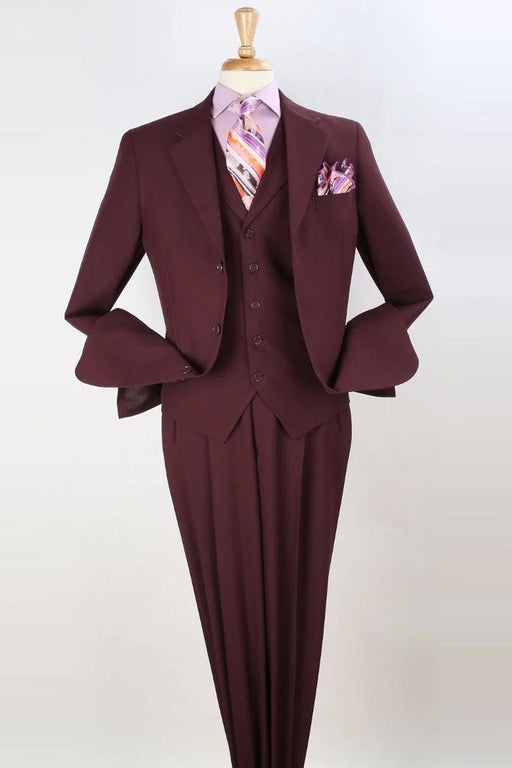 "Burgundy Apollo King 3-Button Classic Fit Vested Suit" - USA Men's Outlet