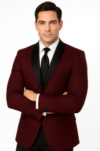 Burgundy Polka-Dot Pattern Tuxedo for Men's