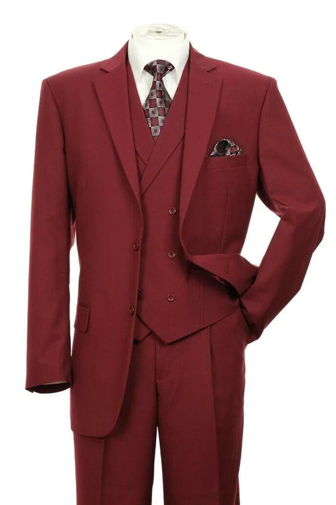 Burgundy Double Breasted Vest Suit - Fortino Landi Men's Classic Fit - USA Men's Outlet