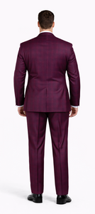 Rossiman Men’s Burgundy Windowpane Plaid Double-Breasted Suit
