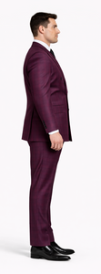 Rossiman Men’s Burgundy Windowpane Plaid Double-Breasted Suit