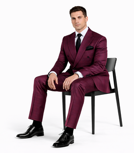 Rossiman Men’s Burgundy Windowpane Plaid Double-Breasted Suit