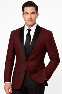 Burgundy Polka-Dot Pattern Tuxedo for Men's