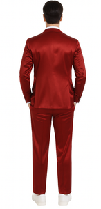 Tazzio Men's Formal Burgundy Satin Skinny Fit 3 Piece Suit with Peak Lapel Vest and Double Breasted Design