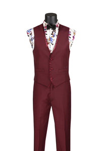 Burgundy Trimmed Lapel Slim Fit 3 Piece Suit