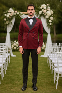 Burgundy Velvet Double Breasted Tuxedo Jacket – Wedding & Prom