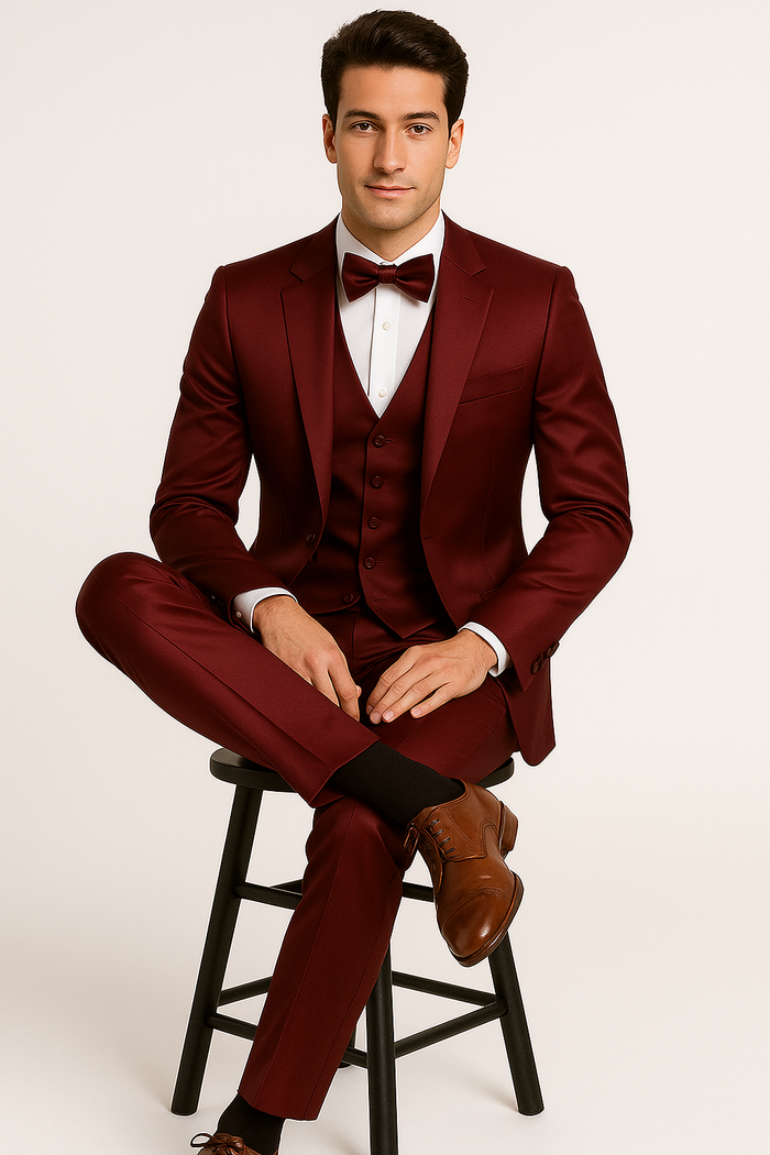 Burgundy Luxe 4-Piece Tuxedo Set