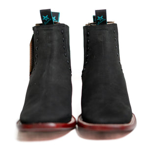 Los Altos Women's Boot Wide Square Toe Nobuck Black Leather Sole - Nobuck Black