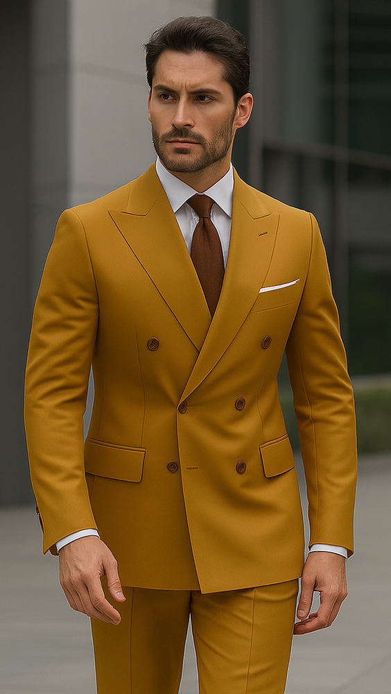 Camel Double Breasted Blazer - Gold Sport Coat