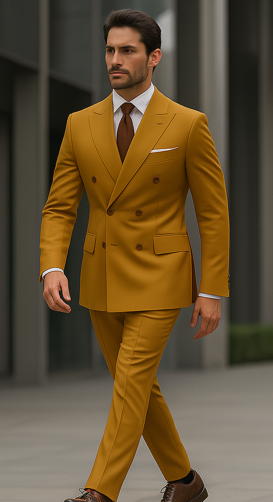 Camel Double Breasted Blazer - Gold Sport Coat