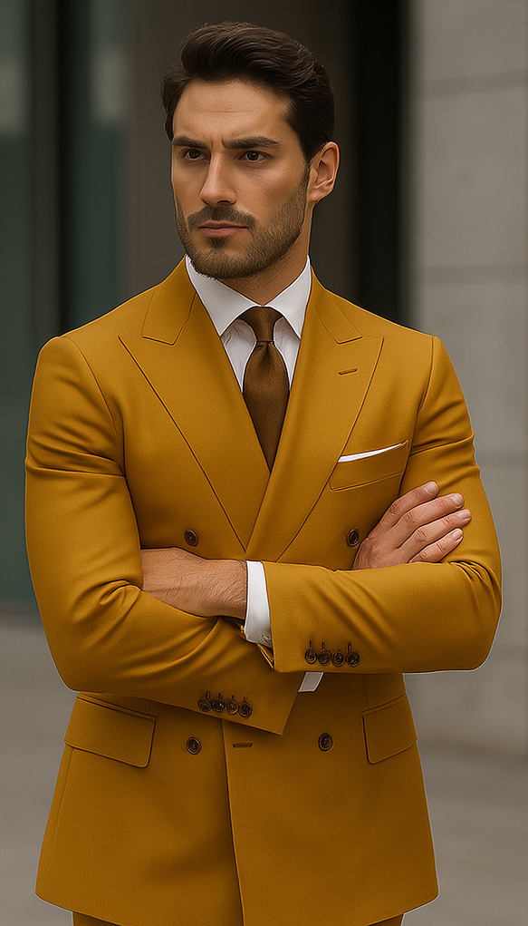Camel Double Breasted Blazer - Gold Sport Coat