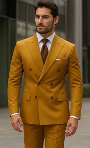 Camel Double Breasted Blazer - Gold Sport Coat