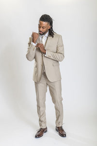 Caravelli Suit - Designer Caravelli Jacket and Pants in Color Solid Beige