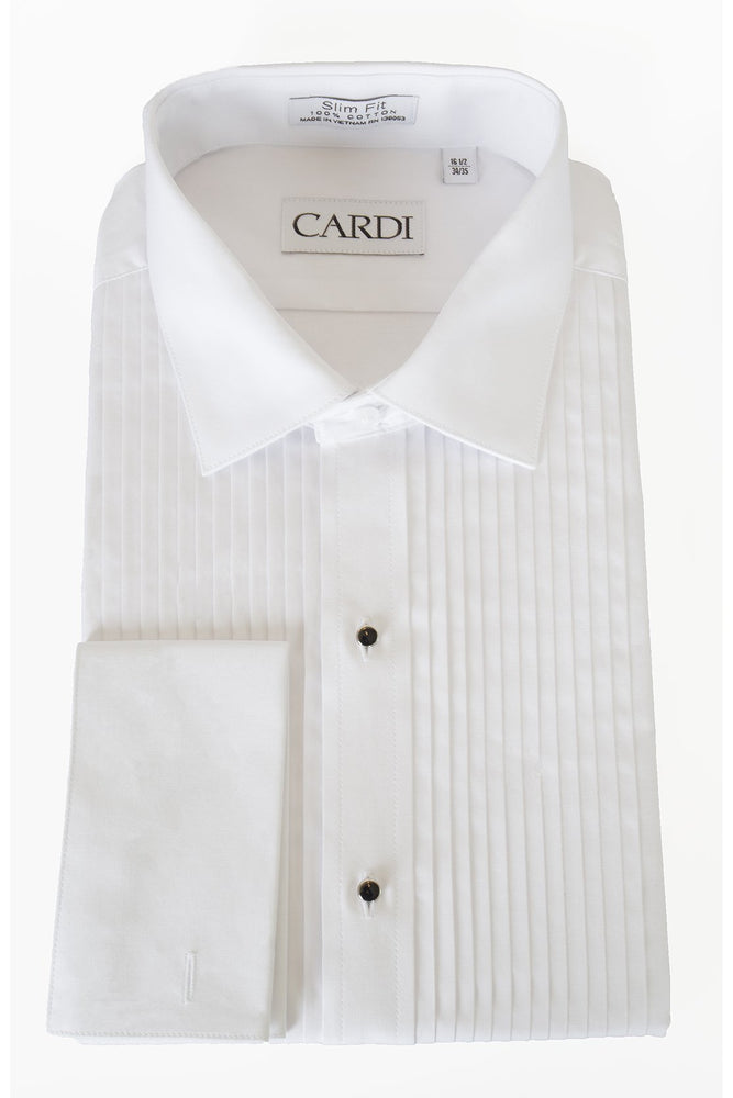 "Charles" White Spread Collar Tuxedo Shirt