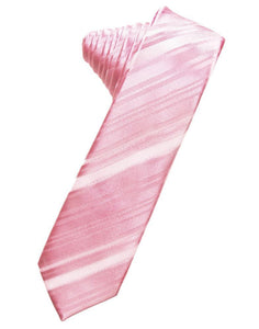 Coral Striped Satin Skinny Necktie