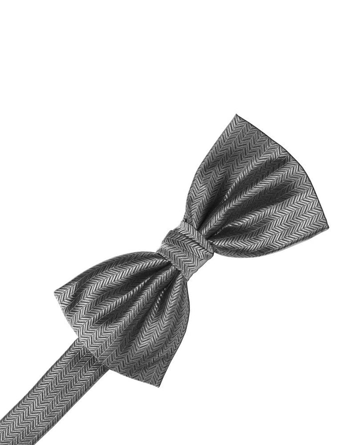 Silver Herringbone Kids Bow Tie
