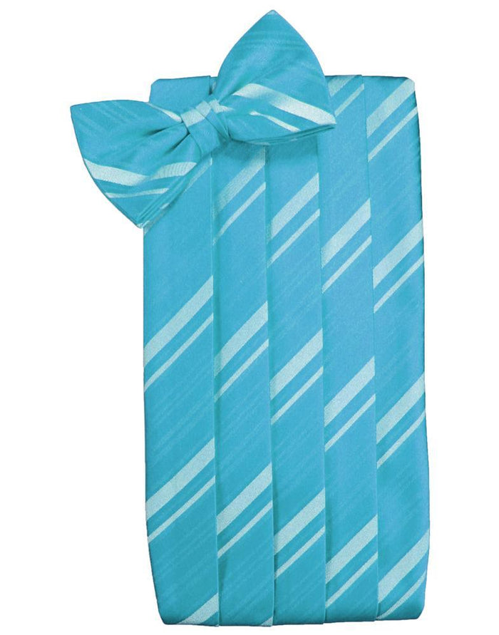 Turquoise Striped Satin Cummerbund