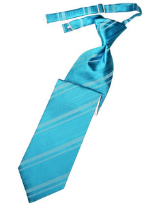 Turquoise Striped Satin Kids Necktie