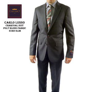 Carlo Lusso Charcoal Two-button Slim Fit Poly Blend Suit