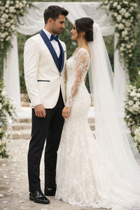 Statement White Metallic Flake Tuxedo – Navy 3-Piece Tailored-Fit