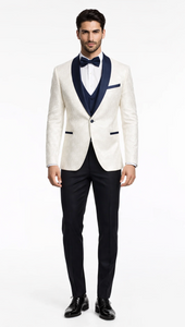 Statement White Metallic Flake Tuxedo – Navy 3-Piece Tailored-Fit