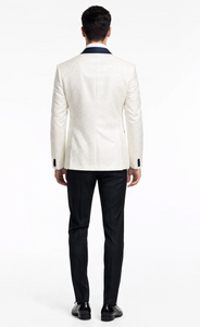 Statement White Metallic Flake Tuxedo – Navy 3-Piece Tailored-Fit