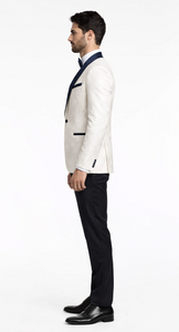 Statement White Metallic Flake Tuxedo – Navy 3-Piece Tailored-Fit