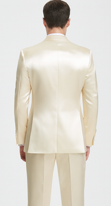 Men's Champagne Satin Slim Fit 3 Piece Tazzio Suit with Peak Lapel Jacket and Double Breasted Vest