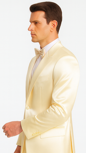 Men's Champagne Satin Slim Fit 3 Piece Tazzio Suit with Peak Lapel Jacket and Double Breasted Vest